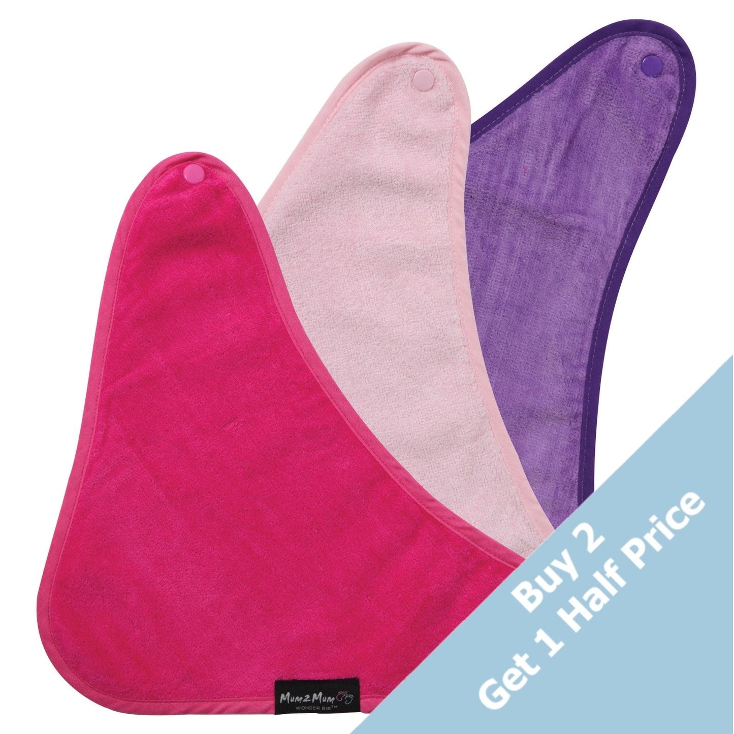 3 PACK - Mum 2 Mum Bandana Style Baby Bibs - Cerise / Purple / Baby Pink - mezetto Baby&More Baby&More