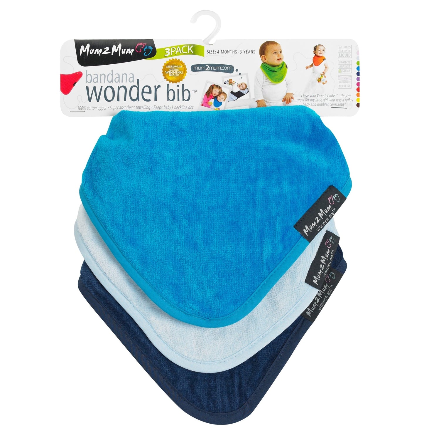 3 PACK - Mum 2 Mum Bandana Style Baby Bibs - Navy / Baby Blue / Teal - mezetto Baby&More Baby&More