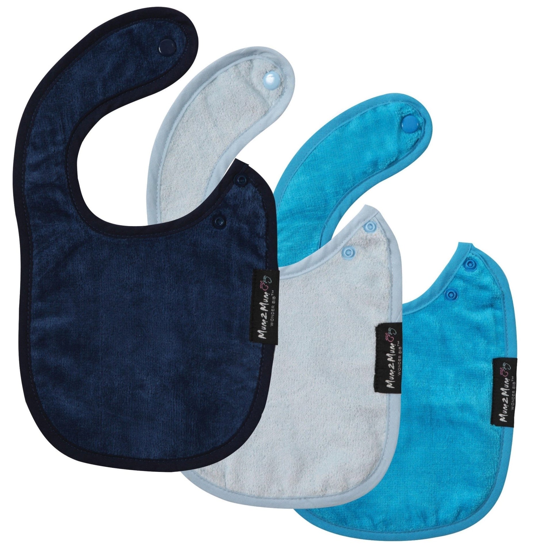 3 PACK - Mum 2 Mum Infant Wonder Bibs - Navy / Teal / Baby Blue - mezetto Baby&More Baby&More