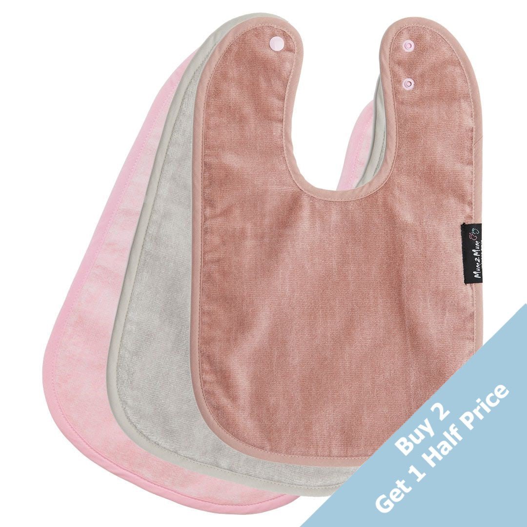 3 PACK - Mum 2 Mum Standard Bibs - Dusty Pink / Baby Pink / Stone - mezetto Baby&More Baby&More