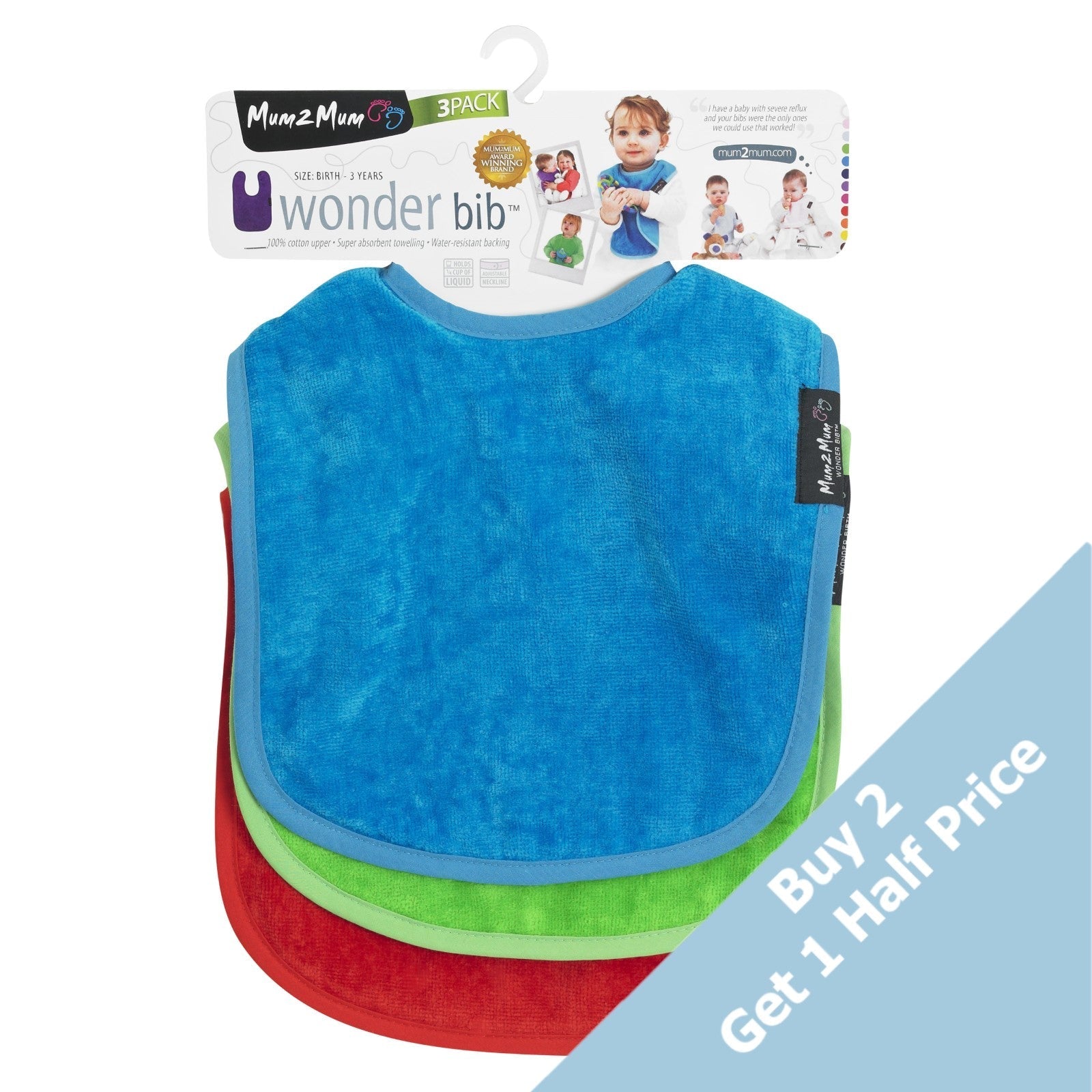 3 PACK - Mum 2 Mum Standard Bibs - Red / Lime / Teal - mezetto Baby&More Baby&More