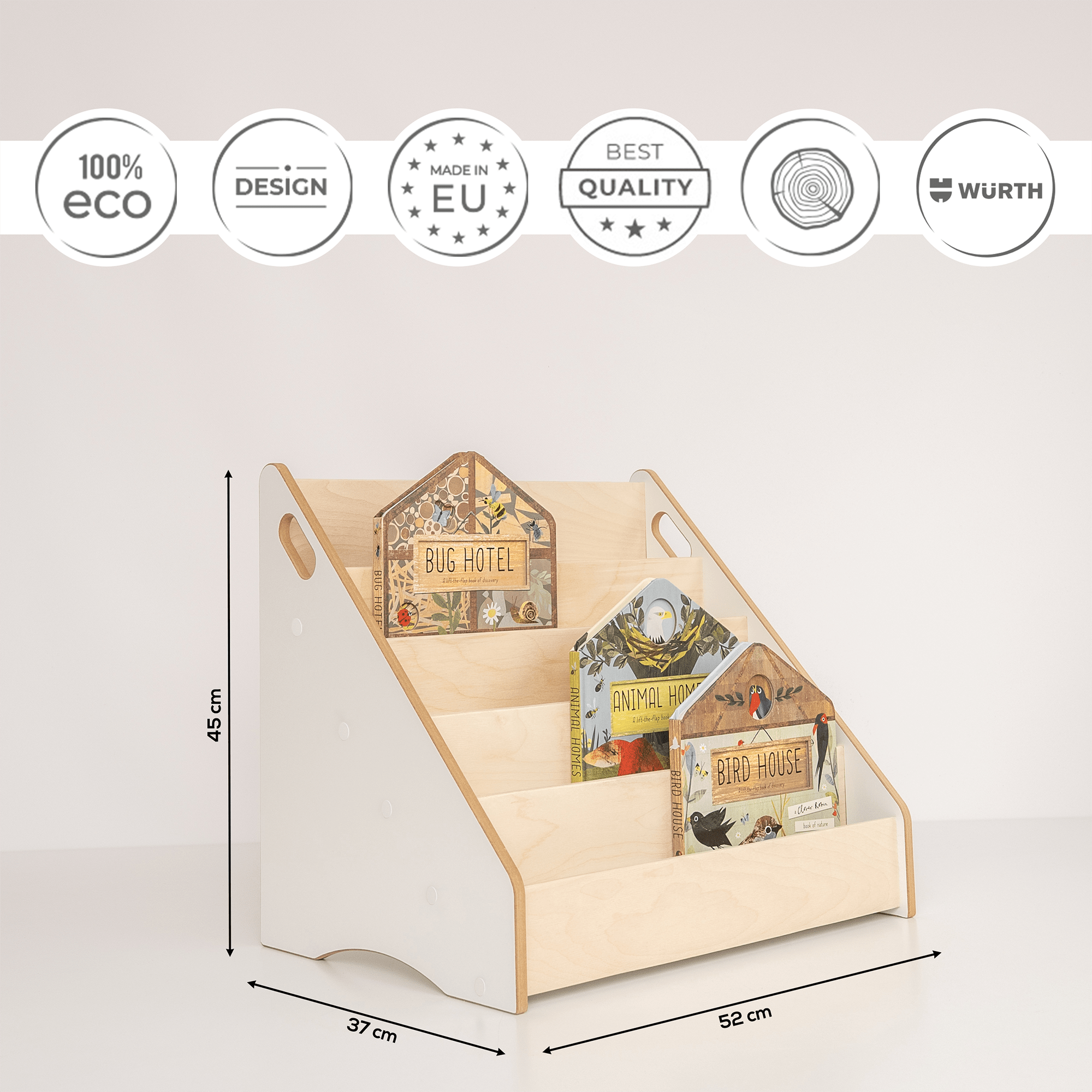 MAMOI® wooden bookshelf for children, children's bookshelf, book stand, wall shelf children's room, shelf, book shelf, children's shelf-1