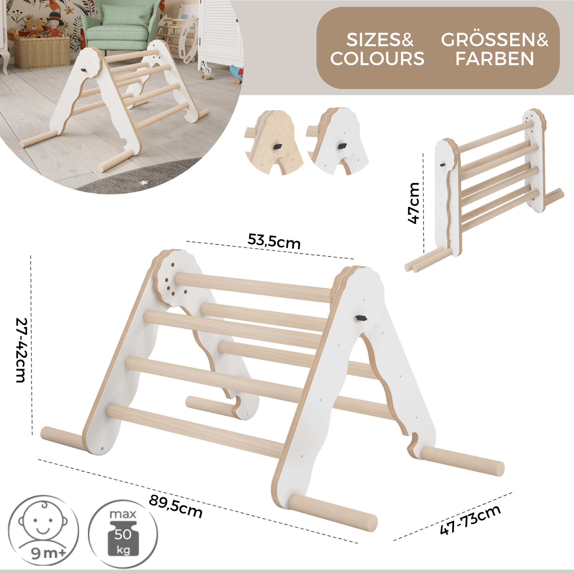 MAMOI® Modern climbing triangle | Kids climbing frame minimalist design | Yarnwood folding pikler triangle for baby 100% ECO | Made in EU-2