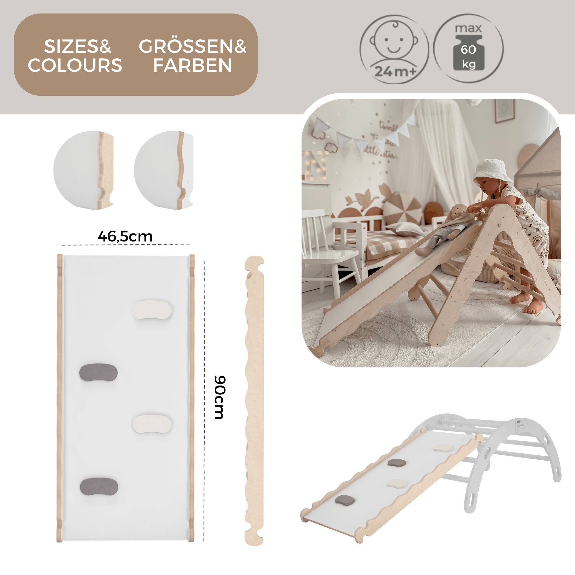 MAMOI® Wooden slide for climbing frame, Indoor baby gym accessories for kids, Small and big toddler slide for climbing triangle, Outdoor child's slides for garden, Childrens montessori toys-3