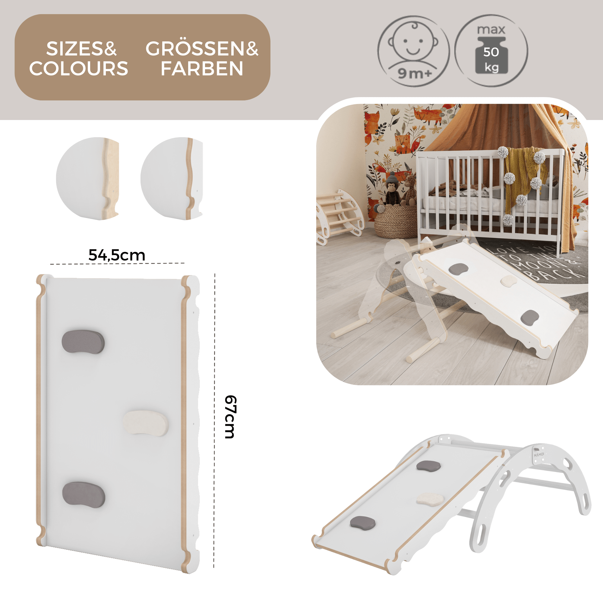 MAMOI® Wooden slide for climbing frame, Indoor baby gym accessories for kids, Small and big toddler slide for climbing triangle, Outdoor child's slides for garden, Childrens montessori toys-3