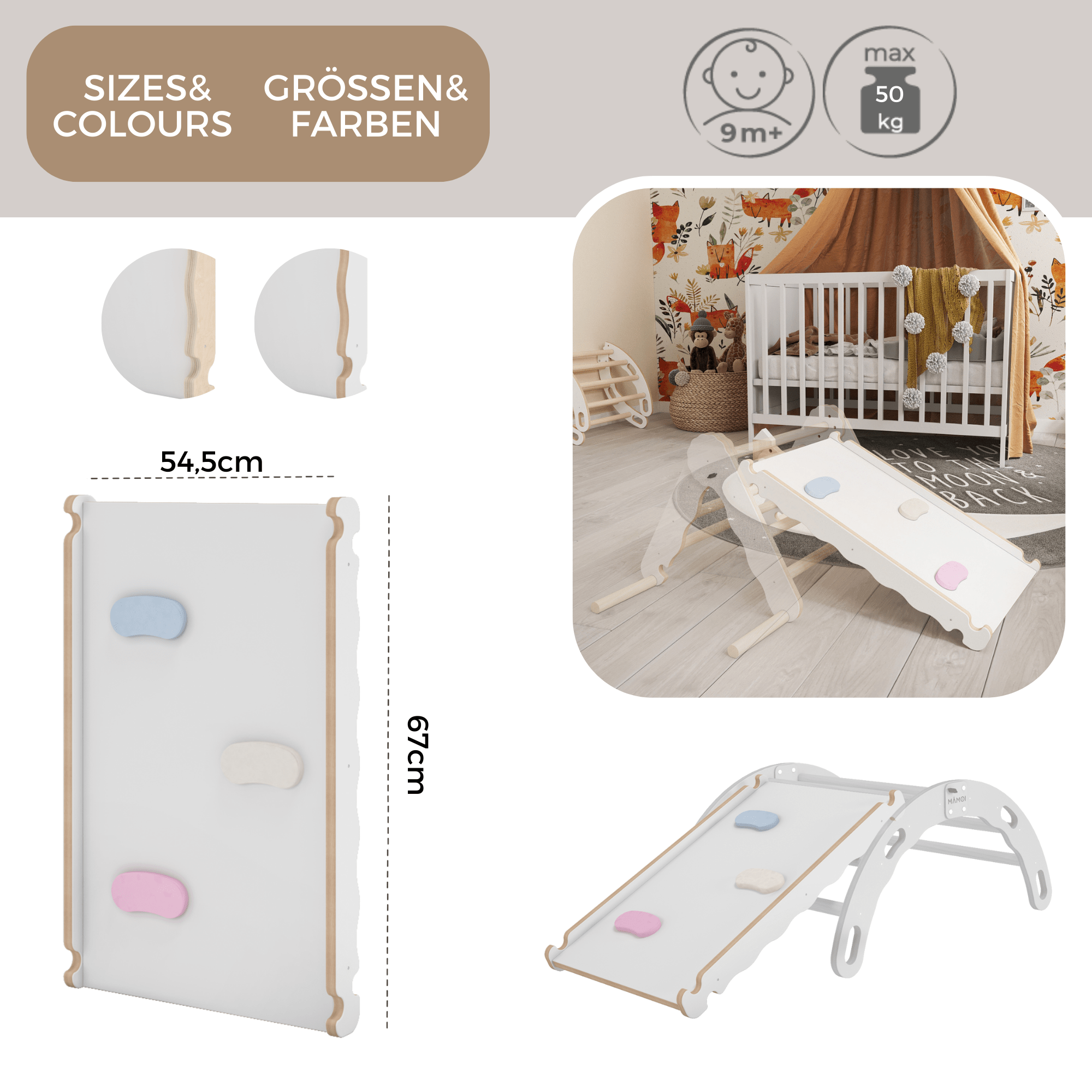 MAMOI® Wooden slide for climbing frame, Indoor baby gym accessories for kids, Small and big toddler slide for climbing triangle, Outdoor child's slides for garden, Childrens montessori toys-3