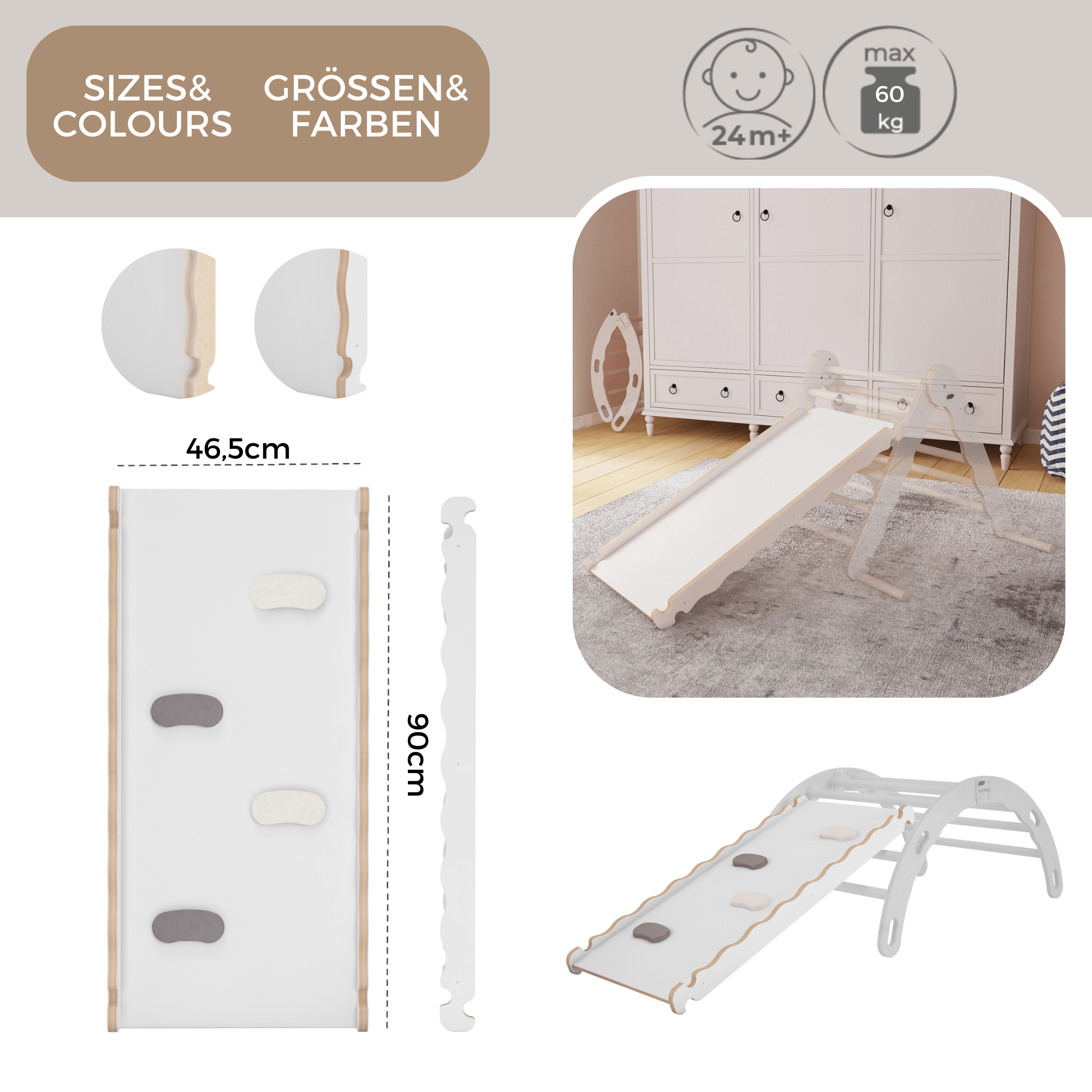 MAMOI® Wooden slide for climbing frame, Indoor baby gym accessories for kids, Small and big toddler slide for climbing triangle, Outdoor child's slides for garden, Childrens montessori toys-3