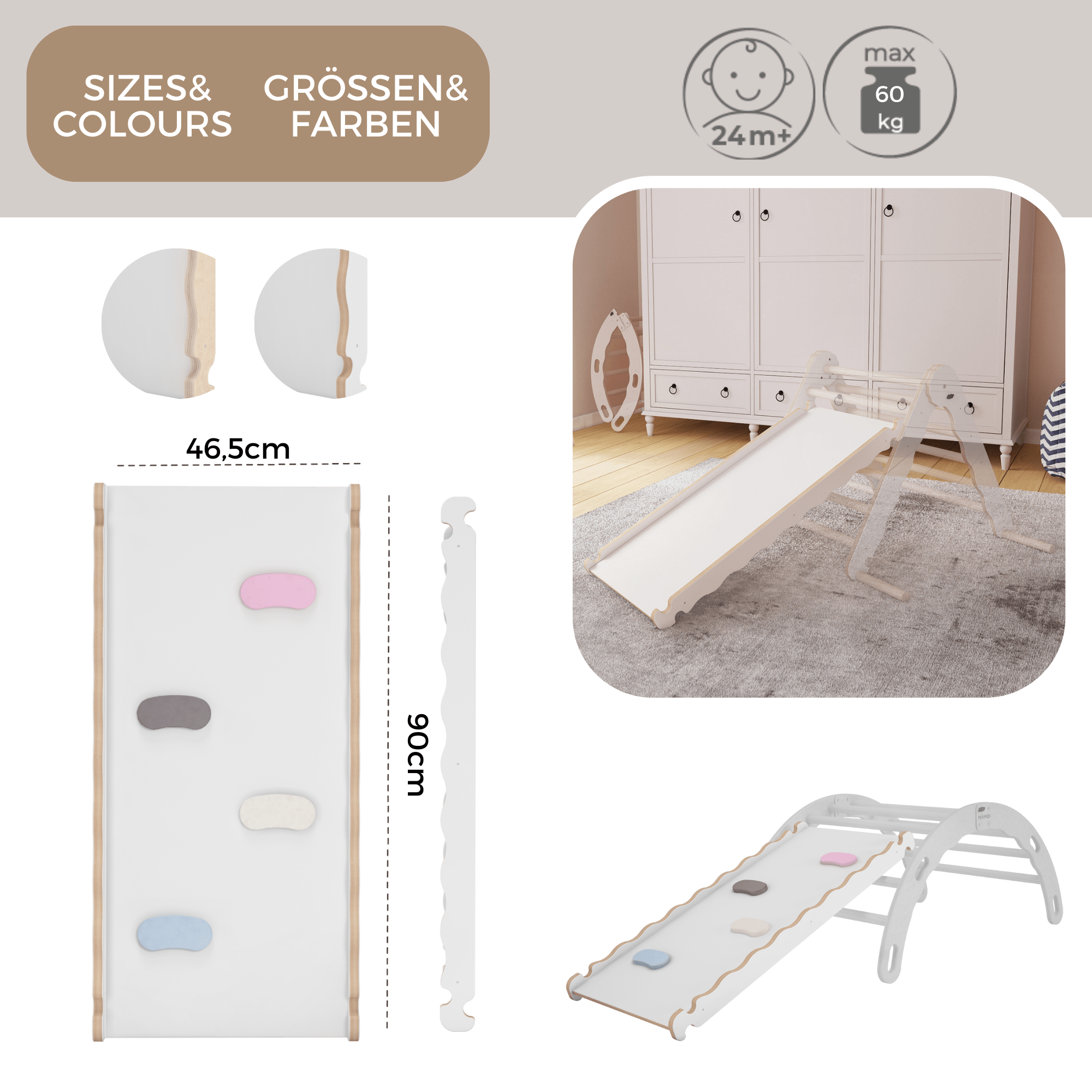 MAMOI® Wooden slide for climbing frame, Indoor baby gym accessories for kids, Small and big toddler slide for climbing triangle, Outdoor child's slides for garden, Childrens montessori toys-3