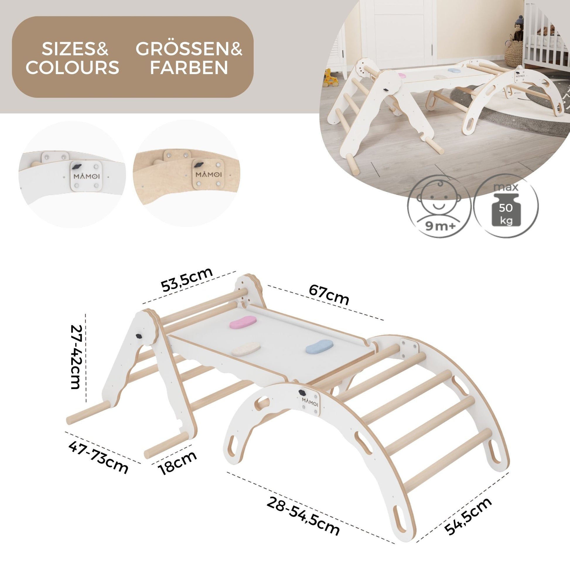 MAMOI® Set: Climbing triangle + Cradle + Slide for children | Climbing frame and slide for kids minimalist design | Yarnwood triangle for toddlers with slide 100% ECO | Made in EU-3