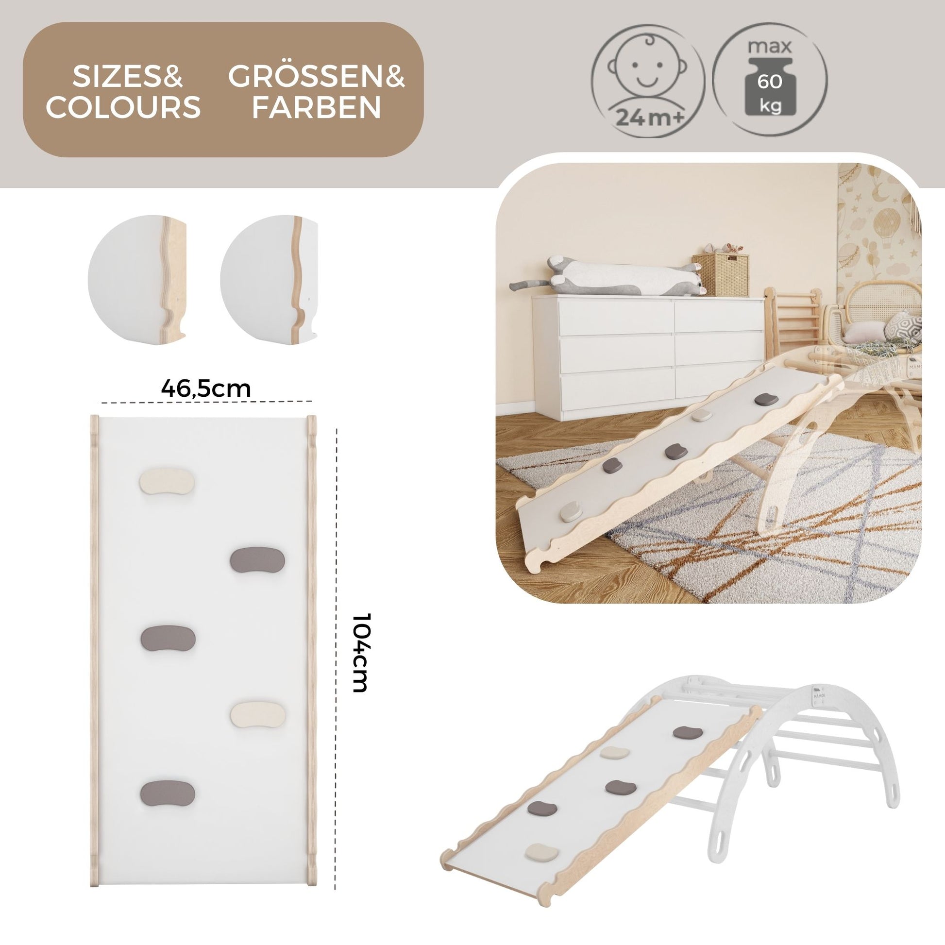MAMOI® Wooden slide for climbing frame, Indoor baby gym accessories for kids, Small and big toddler slide for climbing triangle, Outdoor child's slides for garden, Childrens montessori toys-3