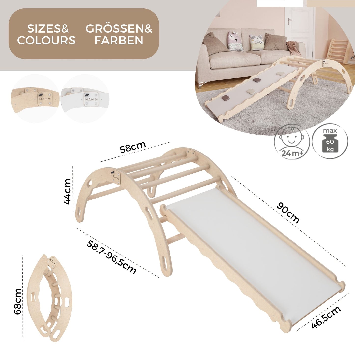 MAMOI® Indoor climbing frame for toddlers, Wooden baby gym with slide, Play gym rocker toys made of wood for toddler, Rockers montessori climbing frame age 1-3-1