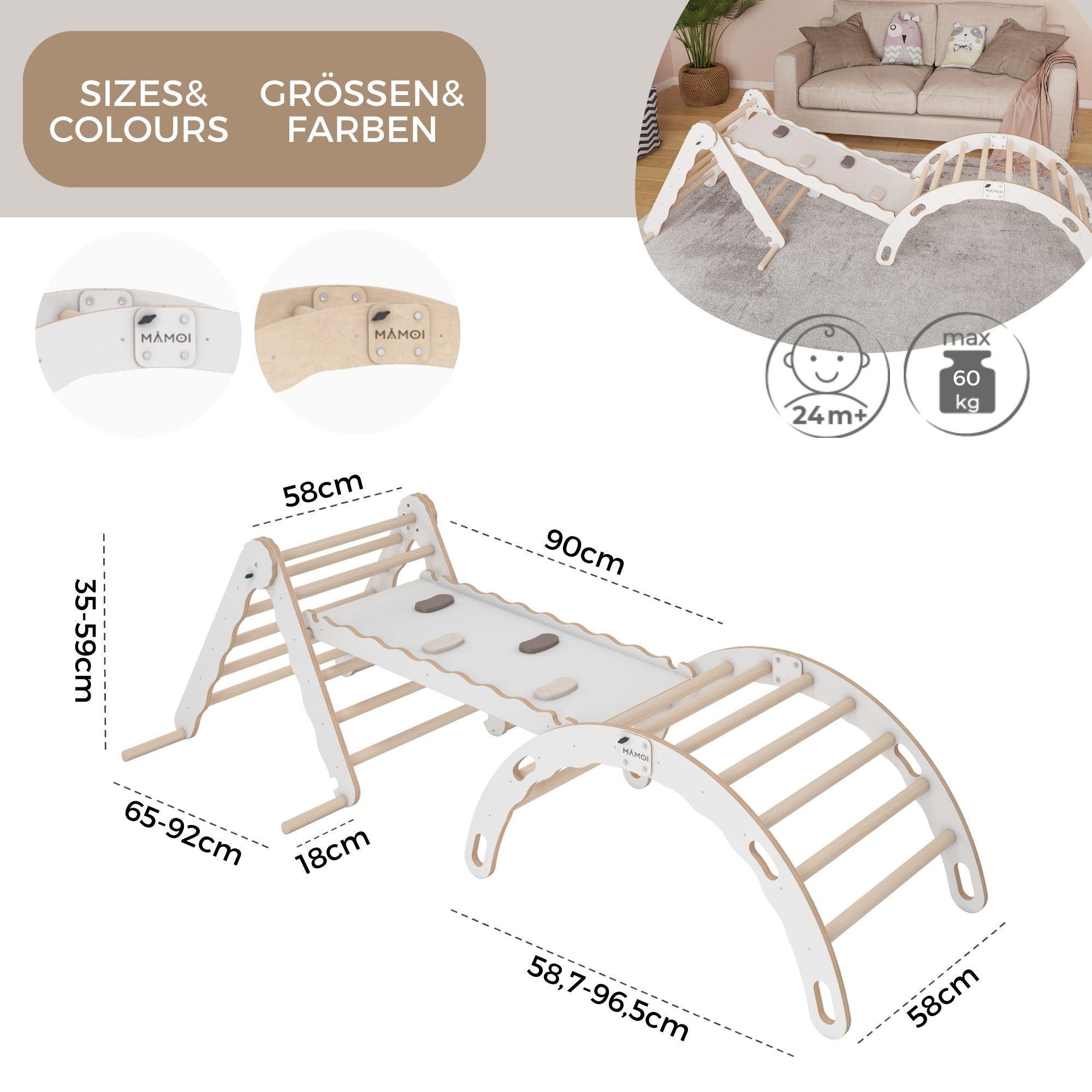 MAMOI® Set: Climbing triangle + Cradle + Slide for children | Climbing frame and slide for kids minimalist design | Yarnwood triangle for toddlers with slide 100% ECO | Made in EU-3