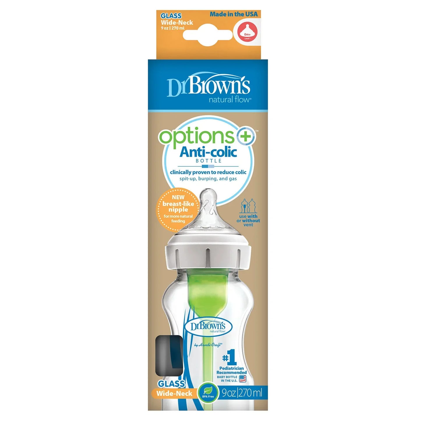 Dr. Brown's Options+ Anti-Colic Wide Neck Glass Baby Bottle 270ml