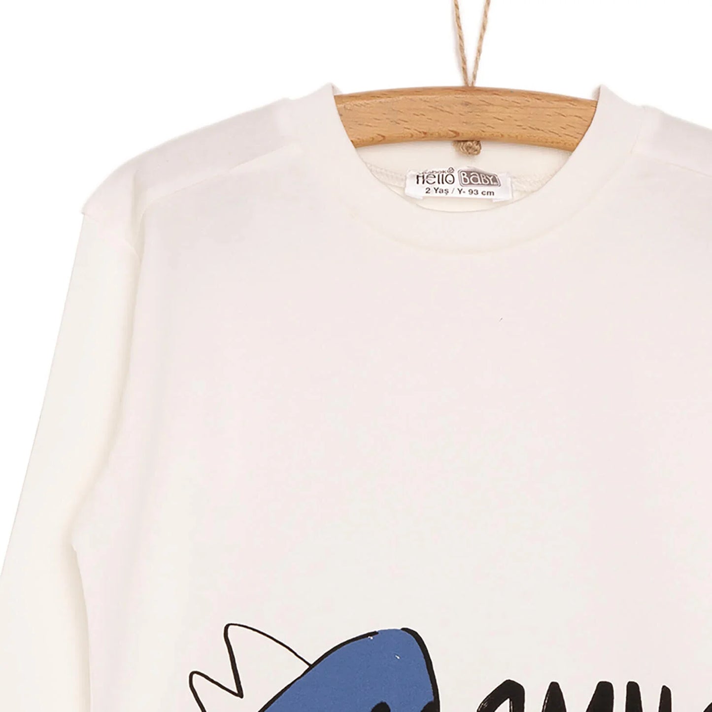 HelloBaby Baby Boy Smiley Dino Patterned Long Sleeve Tshirt - Ecru