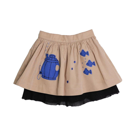 MAGIC MENDING PRELOVED Beige Cotton Skirt with Submarine, 2 years-0