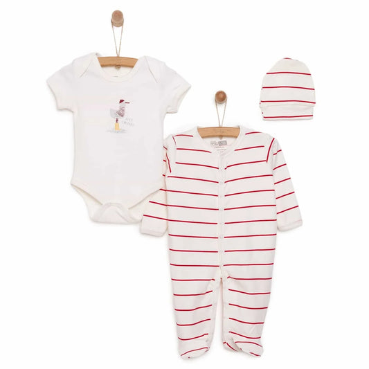 HelloBaby Boy Jumpsuit-Hat-Top - Ecru