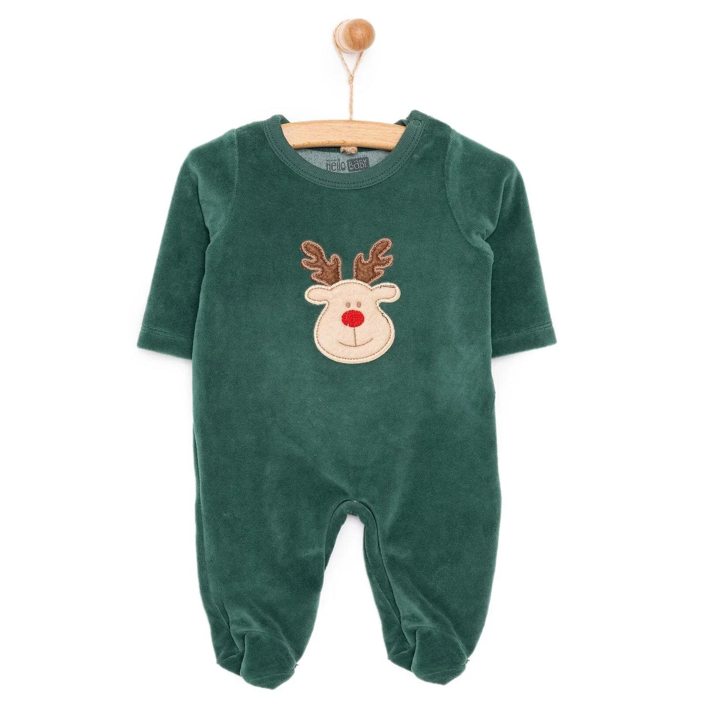 HelloBaby Newborn Unisex Embroidered Velvet Rompers - Green