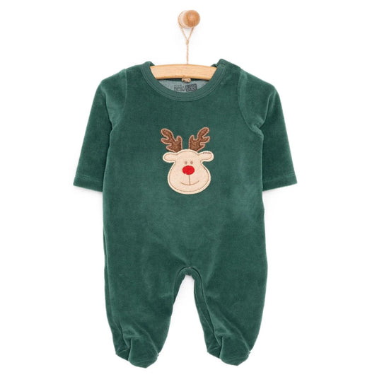 HelloBaby Newborn Unisex Embroidered Velvet Rompers - Green