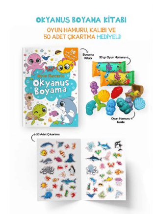 Okyanus Boyama Kitabı - Oyun Hamuru, Oyuncak ve Çıkartma Hediyeli – Bilge Yorulmaz – Bigkids Yayınları – kitap kapağı