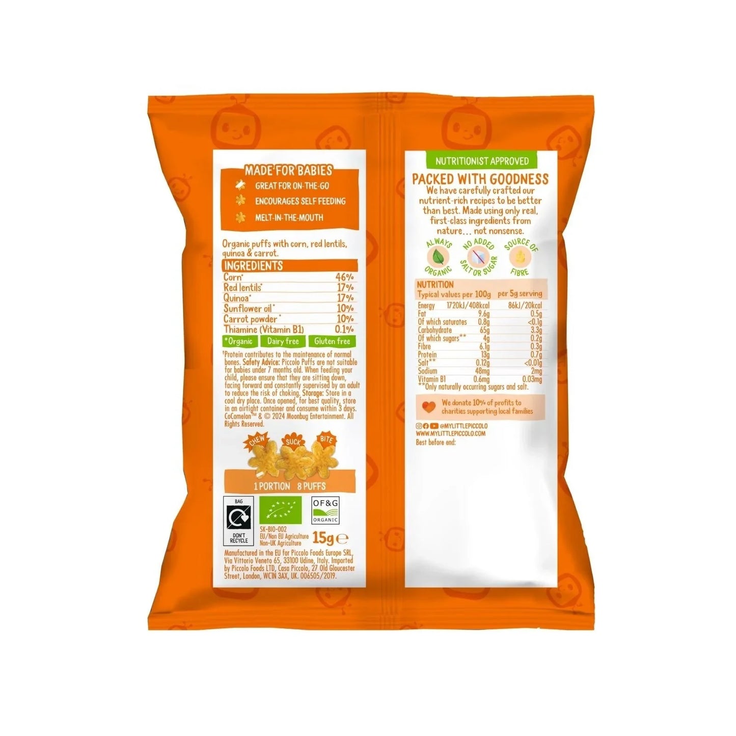 Piccolo Organic Carrot Puff Stars 7+ months 60g (4x15g)