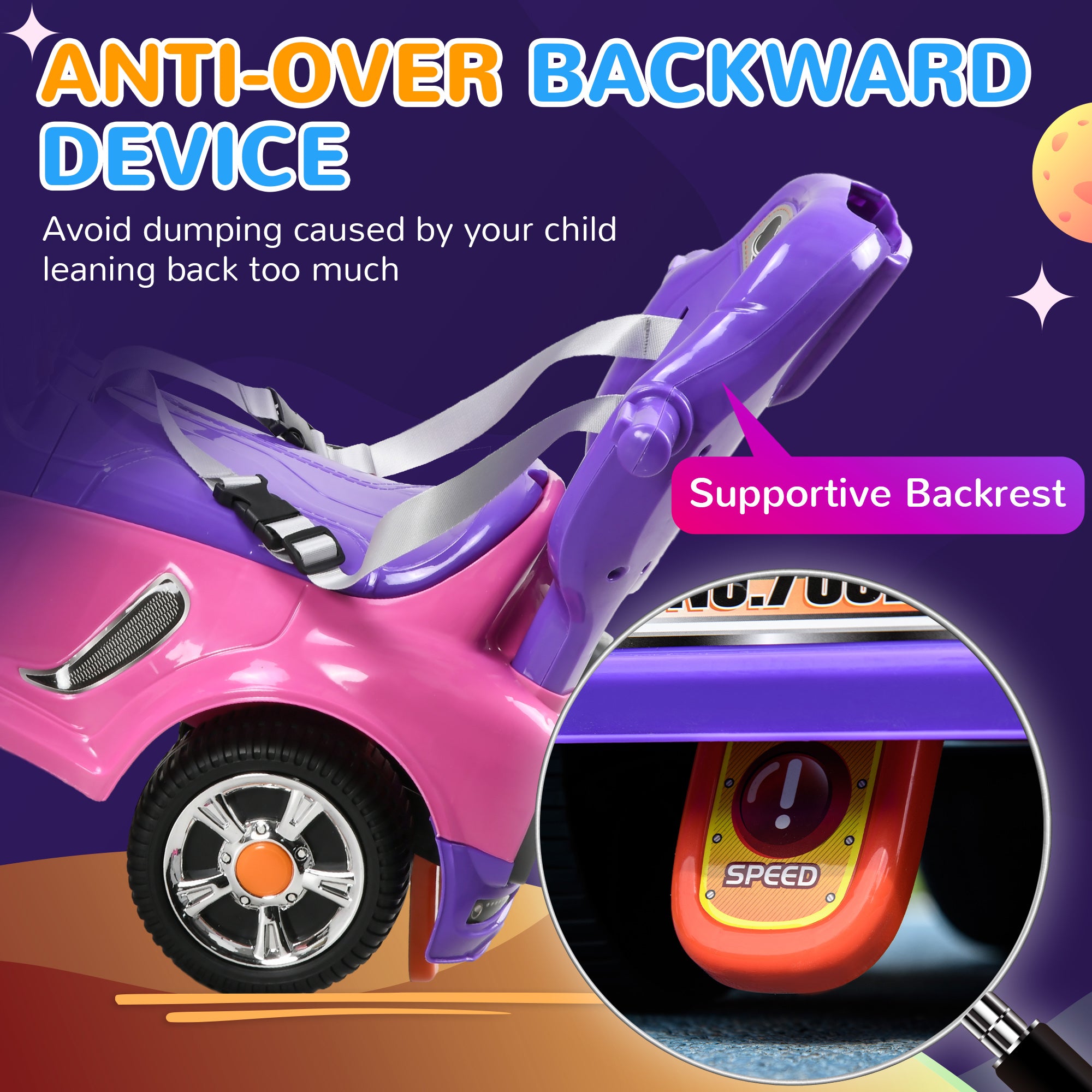 AIYAPLAY 3 in 1 Ride on Push Car, Cartoon Robot Theme Foot to Floor Slider with Handle Light Music Horn, Storage in Pink-4