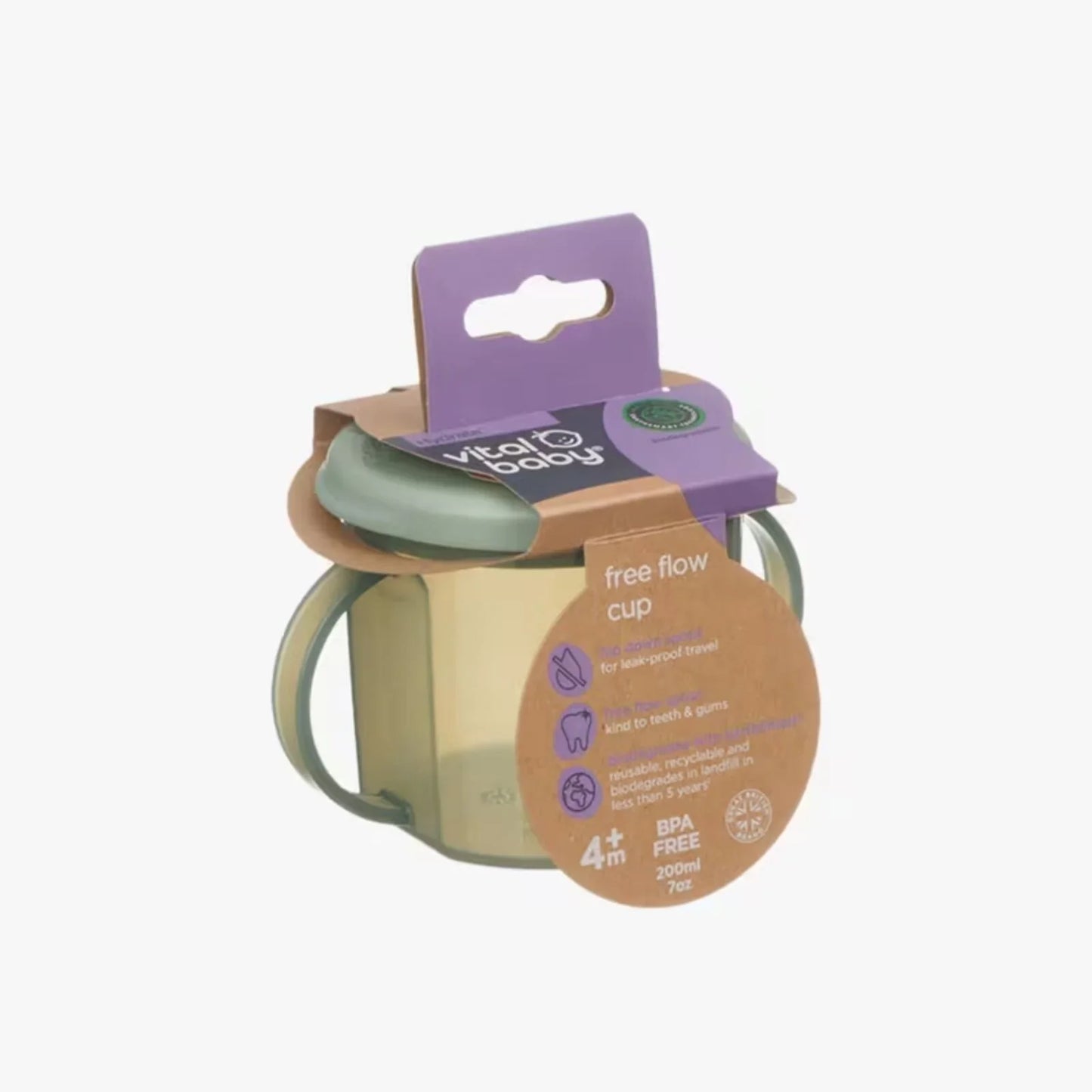 Vital Baby Hydrate Free Flow Cup 200ml - Natural Moss