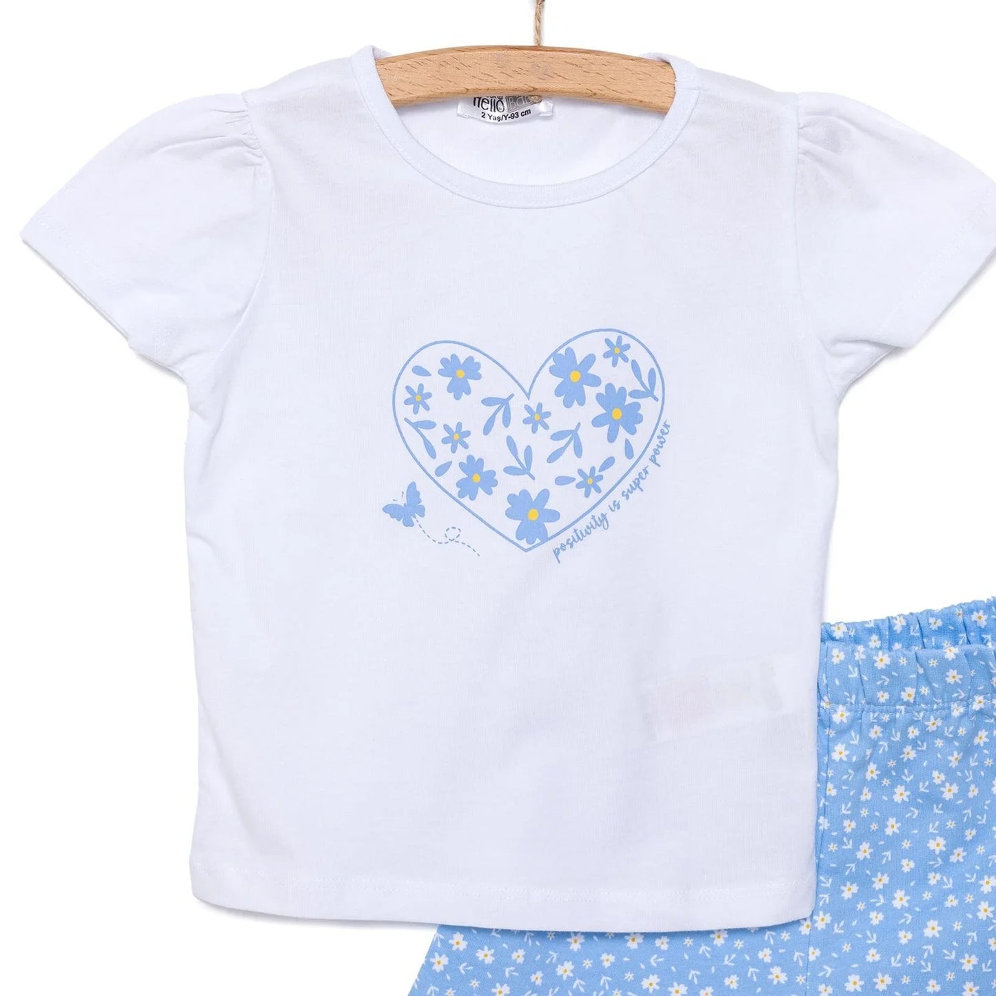 HelloBaby Girl Heart & Flower Patterned Short & T-shirt - Light Blue