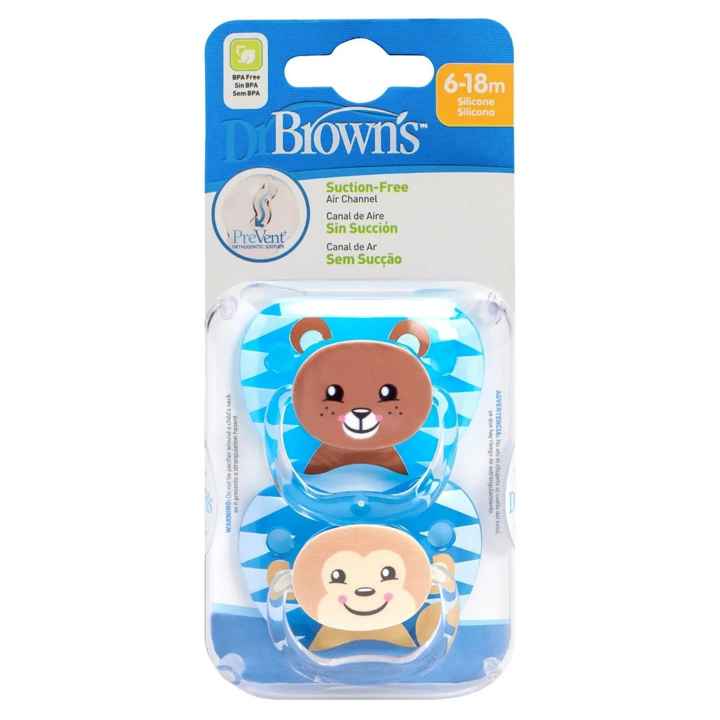 Dr. Brown's Prevent Soothers Animal Faces 6-18 months Assorted - Blue