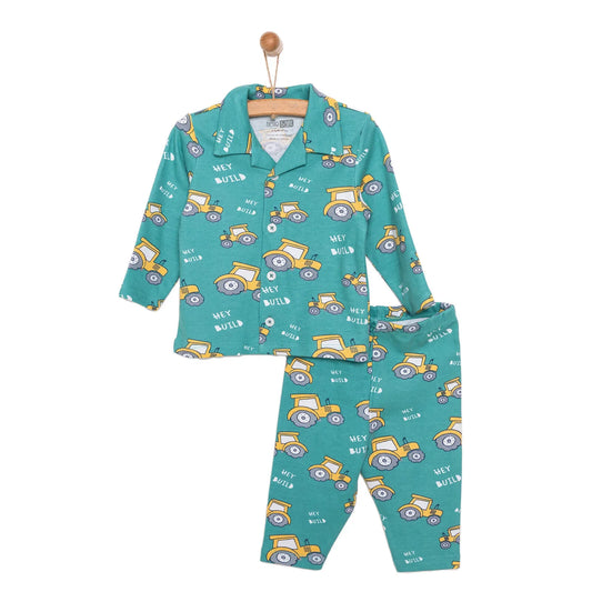 HelloBaby Baby Boy Tractor Patterned Collar Pyjamas 2 pcs - Green