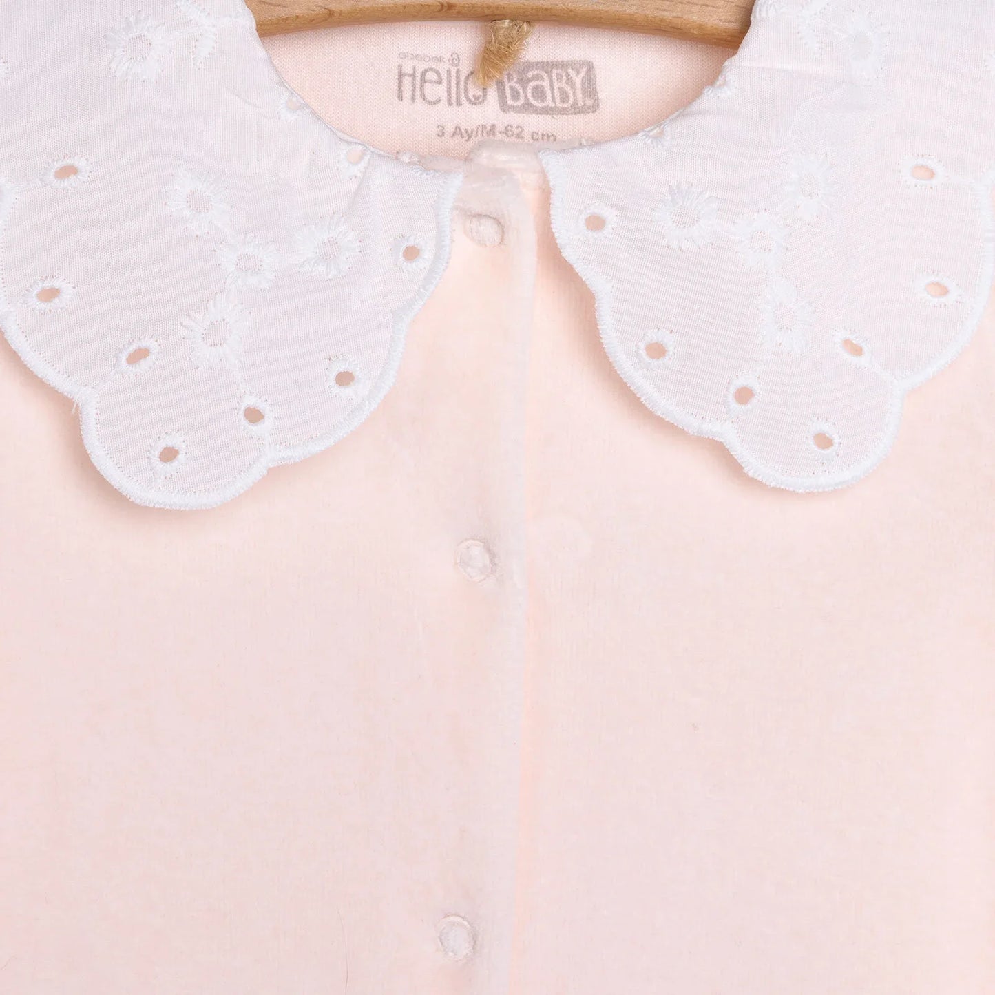 HelloBaby Newborn Unisex Embroidered Velvet Jumpsuit - Light Pink