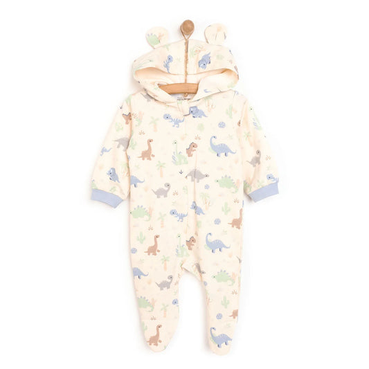 HelloBaby Newborn Boy Hooded Jumpsuit - Ecru