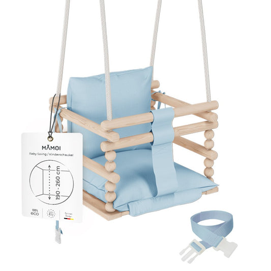 MAMOI® Baby swing Blue, Toddler sensory seat 3 in 1, Wooden door bouncer for kids, Indoor swings set, Chair from birth for toddlers age 1-3-0