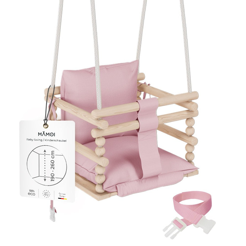 MAMOI® Baby swing Pink, Toddler sensory seat 3 in 1, Wooden door bouncer for kids, Indoor swings set, Chair from birth for toddlers age 1-3-0