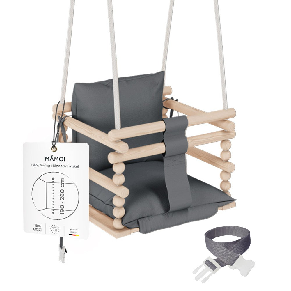 MAMOI® Baby swing Grey, Toddler sensory seat 3 in 1, Wooden door bouncer for kids, Indoor swings set, Chair from birth for toddlers age 1-3-0