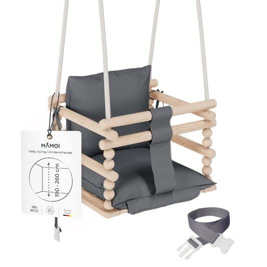 MAMOI® Baby swing Grey, Toddler sensory seat 3 in 1, Wooden door bouncer for kids, Indoor swings set, Chair from birth for toddlers age 1-3-0