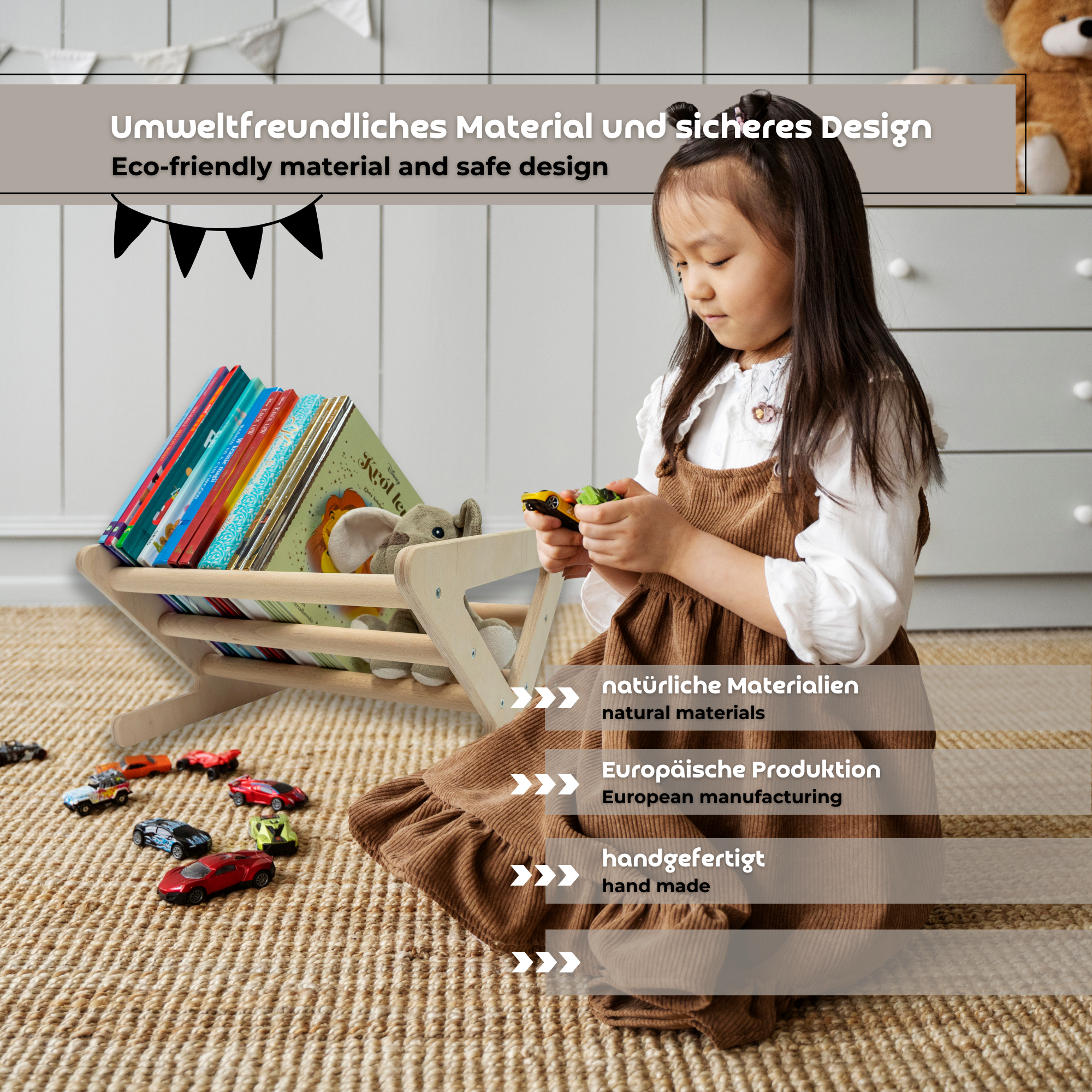 MAMOI® Children's bookcase and cabinet, Small wall bookcase, Bookshelves and children's room furniture, Montessori bookcases for children-1