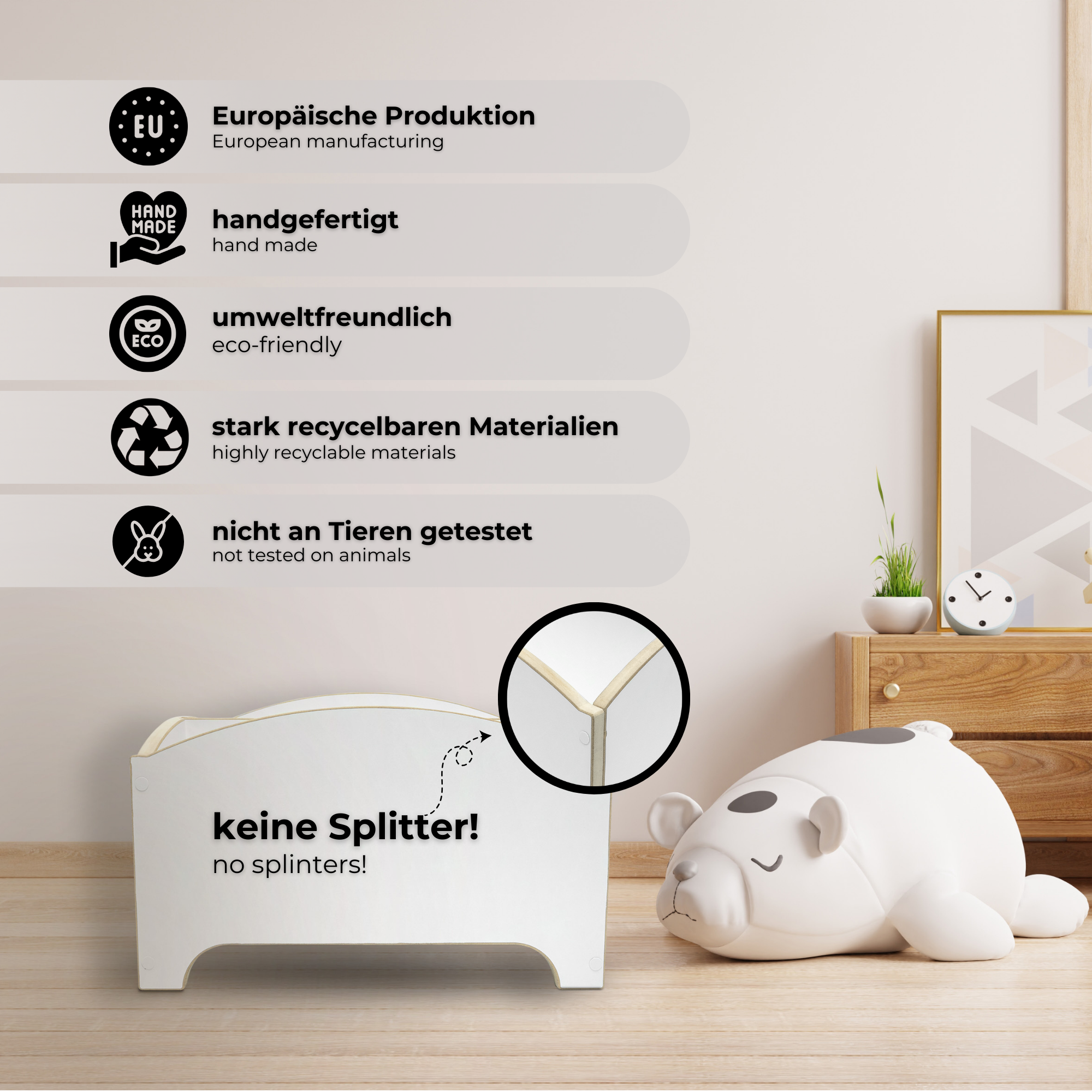 MAMOI® Bookshelf for children, book shelf, wall shelf children's shelf, book box for children's room, book shelf children's bookshelf, book bench wood, play box white-2