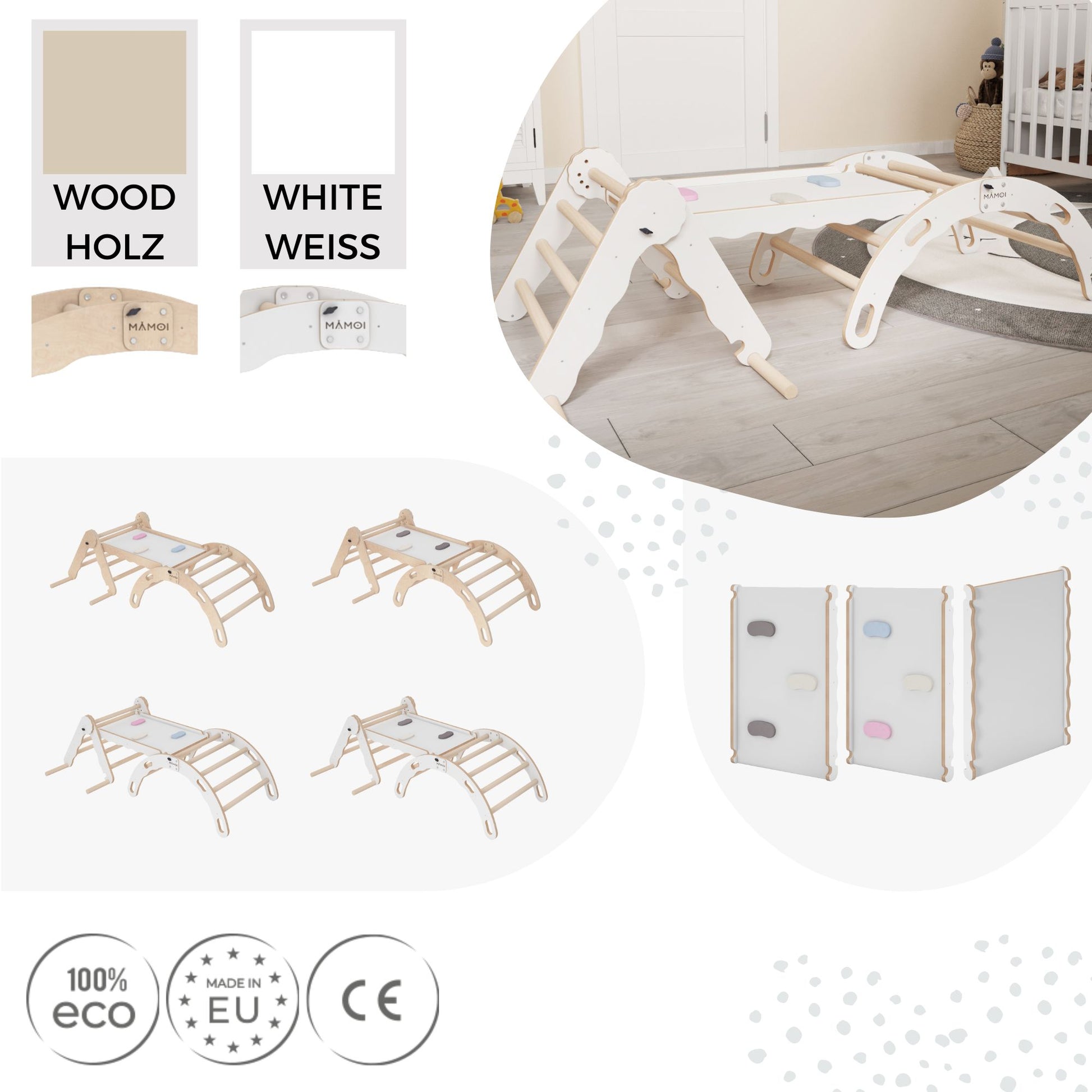 MAMOI® Set: Climbing triangle + Cradle + Slide for children | Climbing frame and slide for kids minimalist design | Yarnwood triangle for toddlers with slide 100% ECO | Made in EU-5