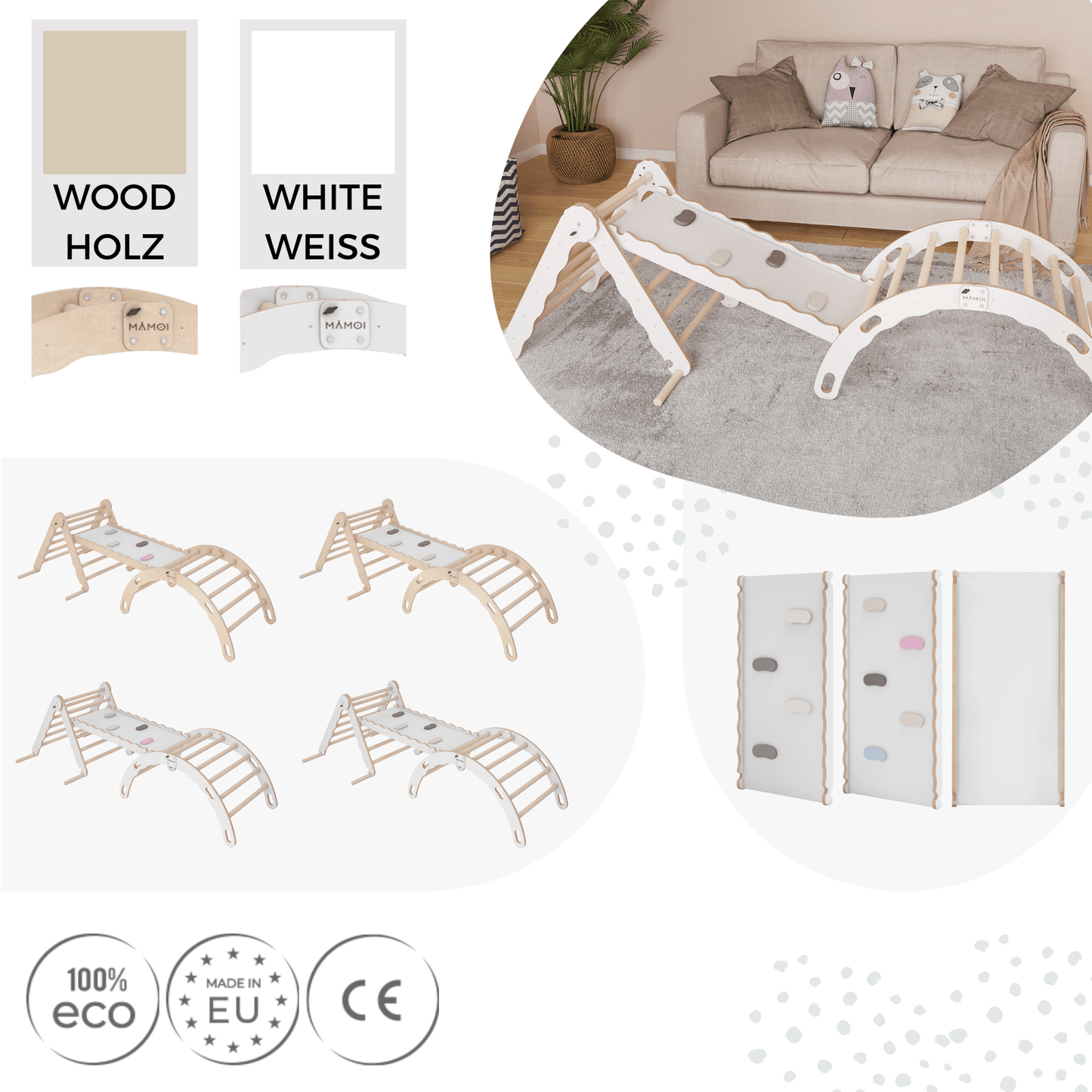 MAMOI® Set: Climbing triangle + Cradle + Slide for children | Climbing frame and slide for kids minimalist design | Yarnwood triangle for toddlers with slide 100% ECO | Made in EU-5