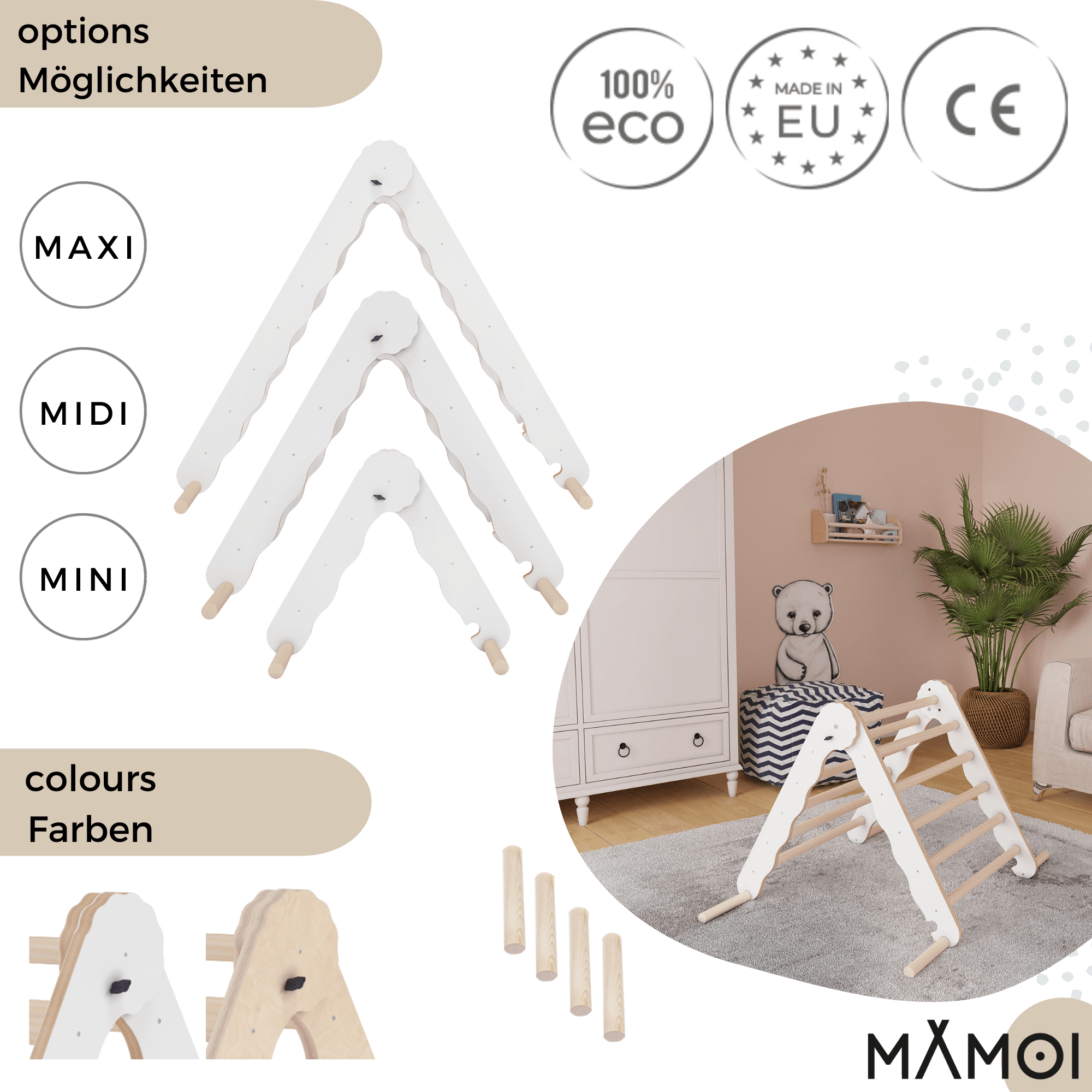 MAMOI® Modern climbing triangle | Kids climbing frame minimalist design | Yarnwood folding pikler triangle for baby 100% ECO | Made in EU-4