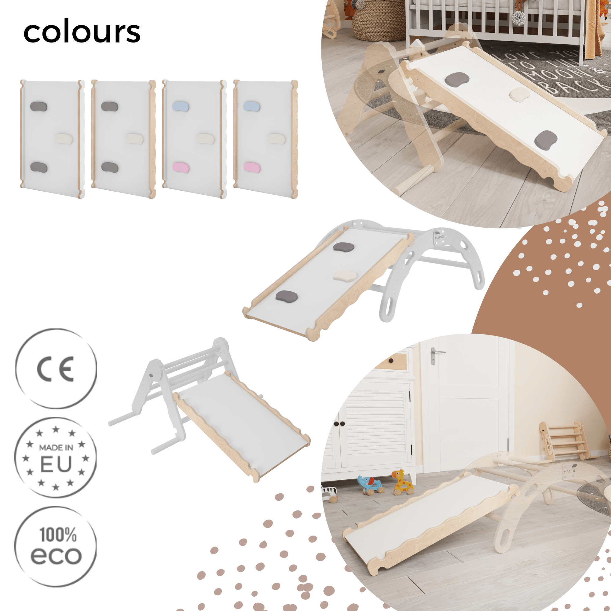 MAMOI® Wooden slide for climbing frame, Indoor baby gym accessories for kids, Small and big toddler slide for climbing triangle, Outdoor child's slides for garden, Childrens montessori toys - mezetto