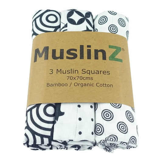 MuslinZ 3 Pack Bamboo/Organic Cotton Muslin Squares 70x70cm - Sensory