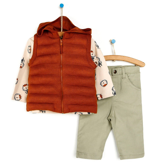 HelloBaby Sweatshirt-Vest-Bottom - Brown