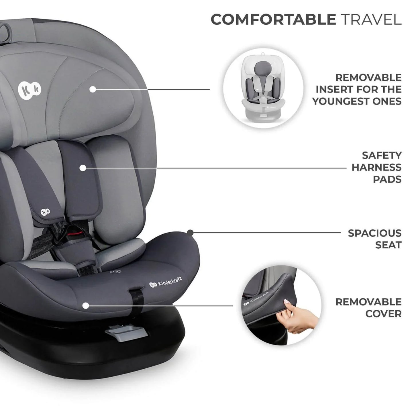 Kinderkraft i-Grow i-Size Car Seat (Birth to 12 Years) - Grey