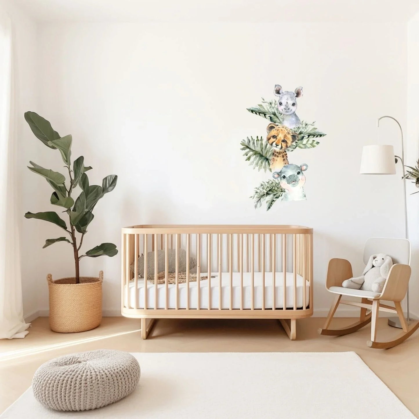 Live Vida Baby Safari Wall Sticker Leafy Hippo & Cheetah & Rhino 3 pcs
