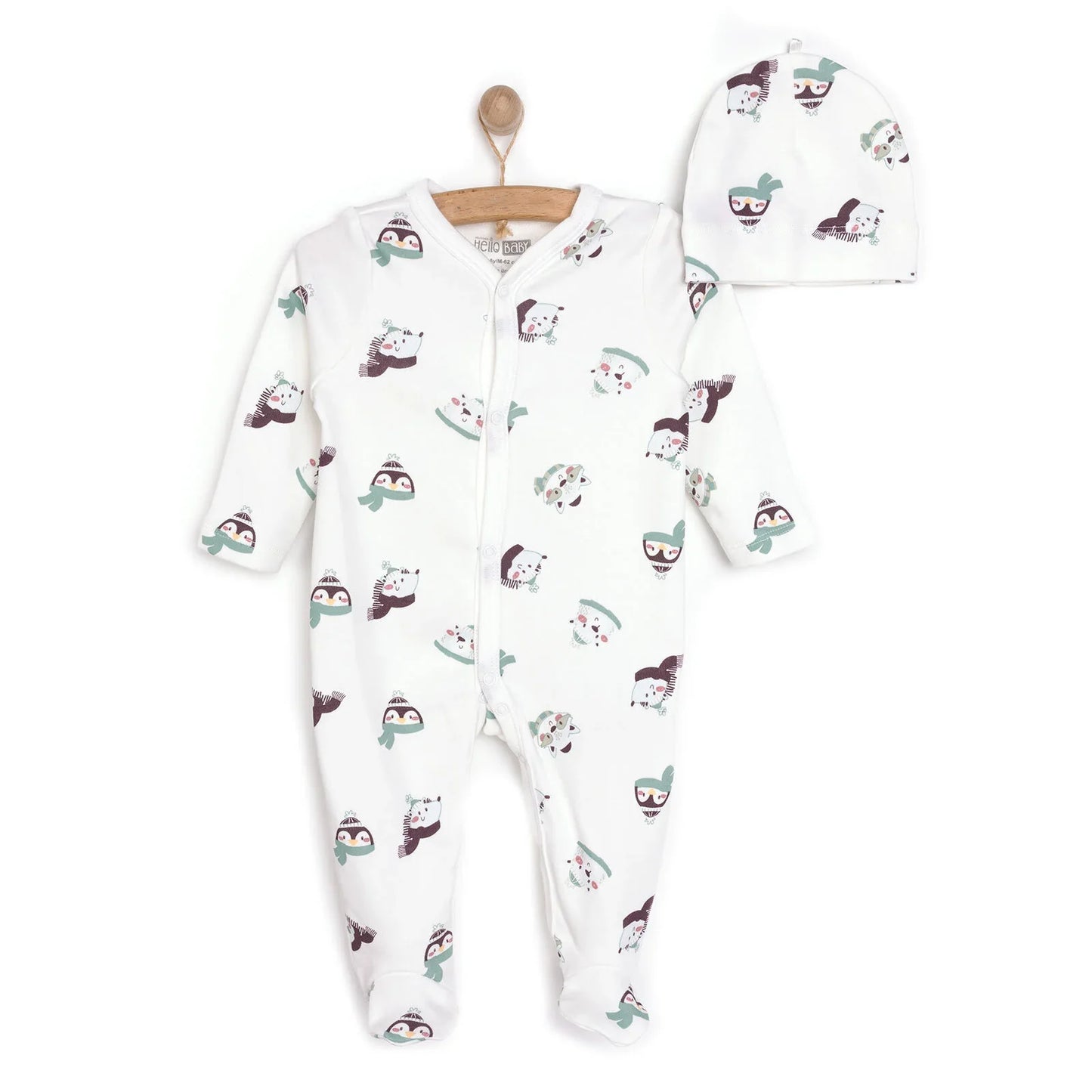 HelloBaby Footed Jumpsuit with Hat - Ecru