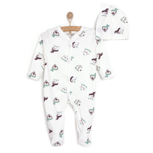 HelloBaby Footed Jumpsuit with Hat - Ecru