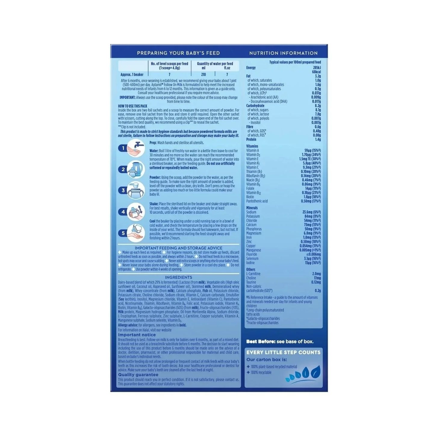 Aptamil 2 Follow On Milk Formula 6-12 months 1.2kg (2x600g)