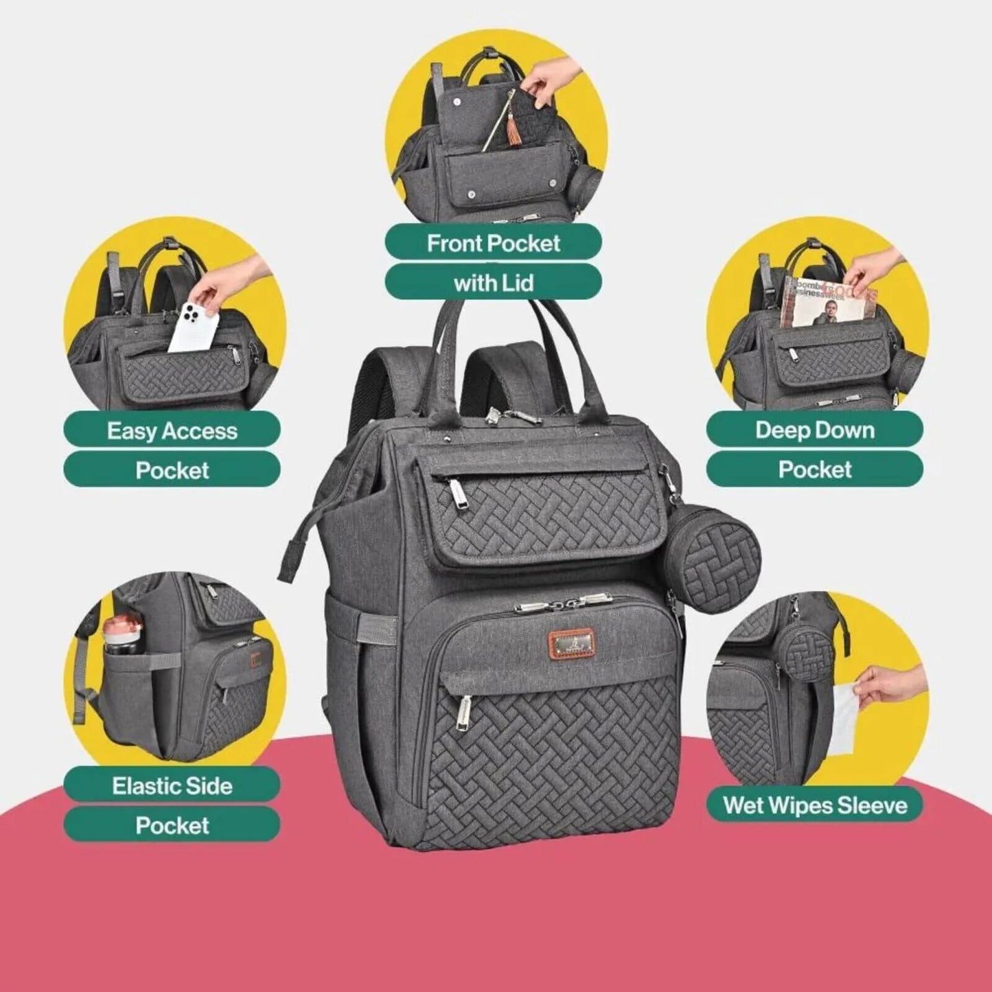 BabbleRoo Wide Top Nappy Backpack - Dark Grey