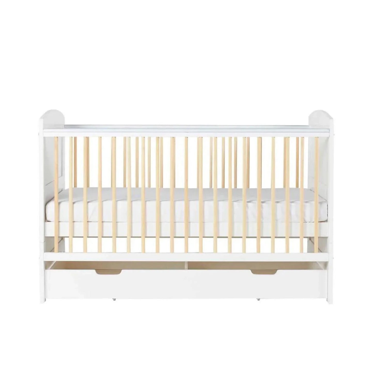 Ickle Bubba Coleby Scandi Cot Bed with Under Drawer Scandi White - Premium Pocket Sprung Mattress
